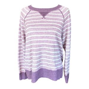 L.L. Bean 100% Organic Cotton Purple & White Striped Crewneck Sweater, Large